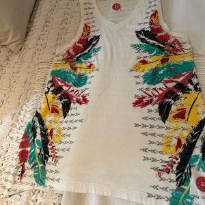 Double D Ranch Top with feathers and sparkly beads!  Size S, small EUC